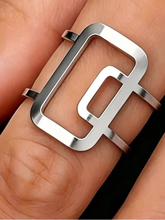 Boutique Jewelry - Modern Double-Square Open Band Ring in a Silver Stainless Steel
